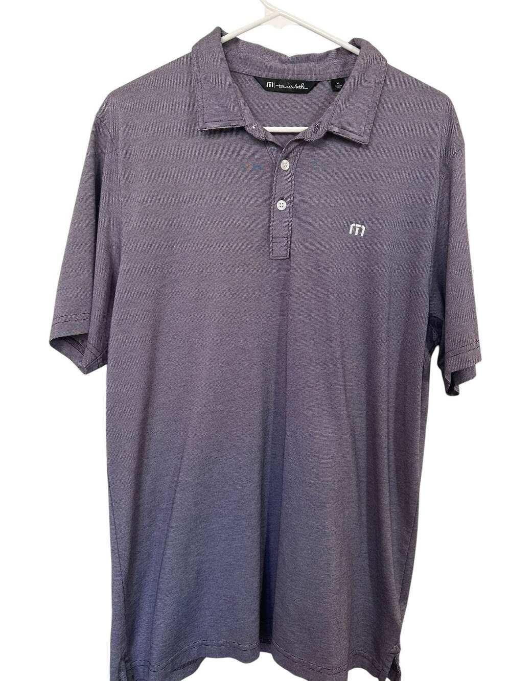 TravisMathew Zinna Polo Men’s XL‎ Purple Heather Stripe Golf Performance Shirt